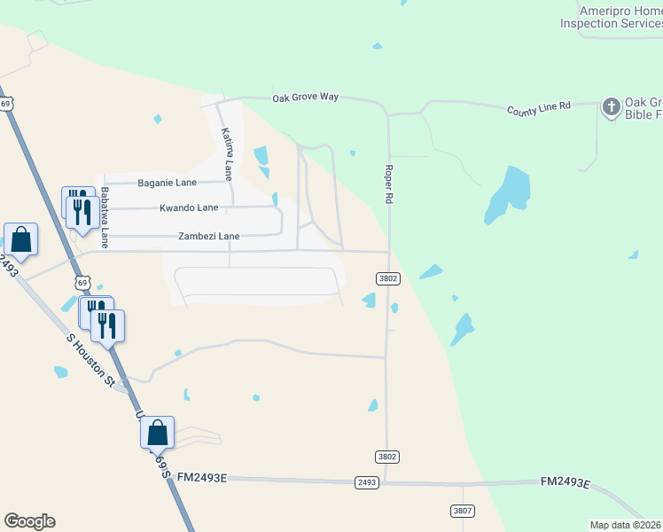 map of restaurants, bars, coffee shops, grocery stores, and more near 395 Bush Buck Way in Bullard