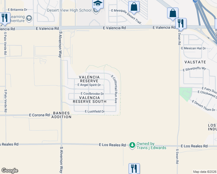 map of restaurants, bars, coffee shops, grocery stores, and more near 6896 South Creek Run Avenue in Tucson