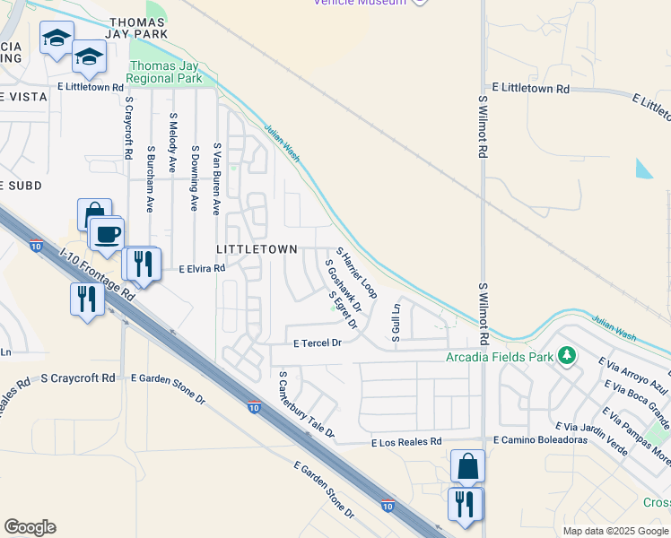 map of restaurants, bars, coffee shops, grocery stores, and more near 6913 South Goshawk Drive in Tucson