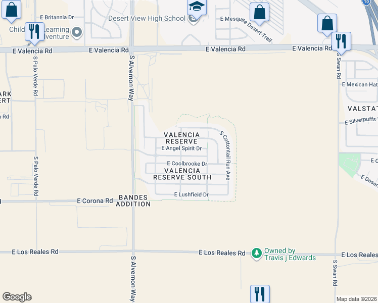 map of restaurants, bars, coffee shops, grocery stores, and more near 4110 East Angel Spirit Drive in Tucson