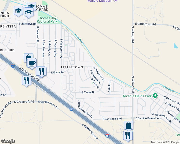 map of restaurants, bars, coffee shops, grocery stores, and more near 6907 South Goshawk Drive in Tucson
