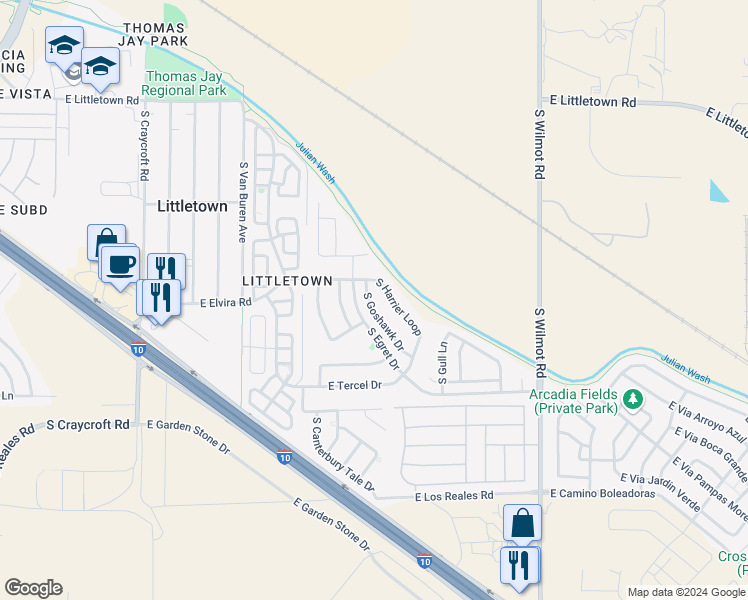 map of restaurants, bars, coffee shops, grocery stores, and more near 6907 South Goshawk Drive in Tucson