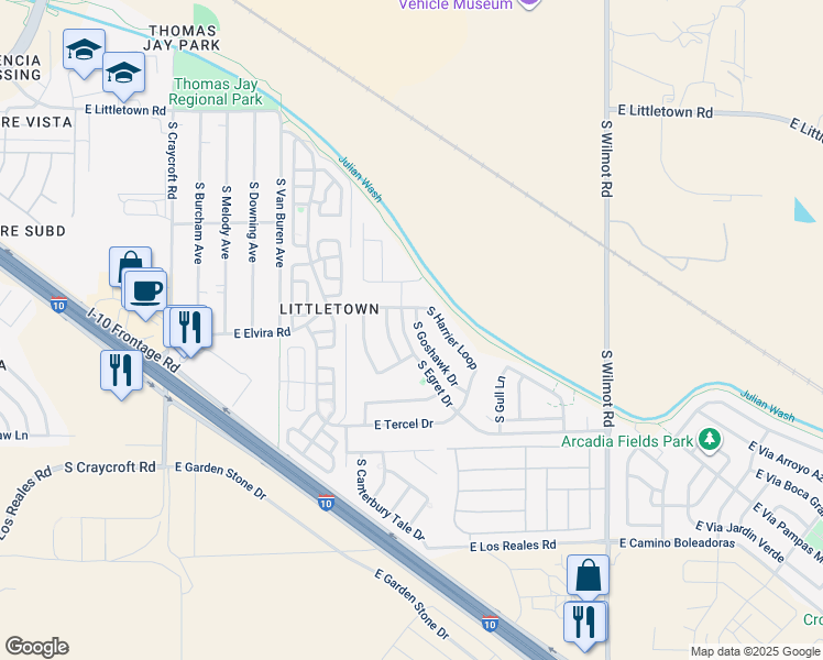 map of restaurants, bars, coffee shops, grocery stores, and more near 6907 South Goshawk Drive in Tucson