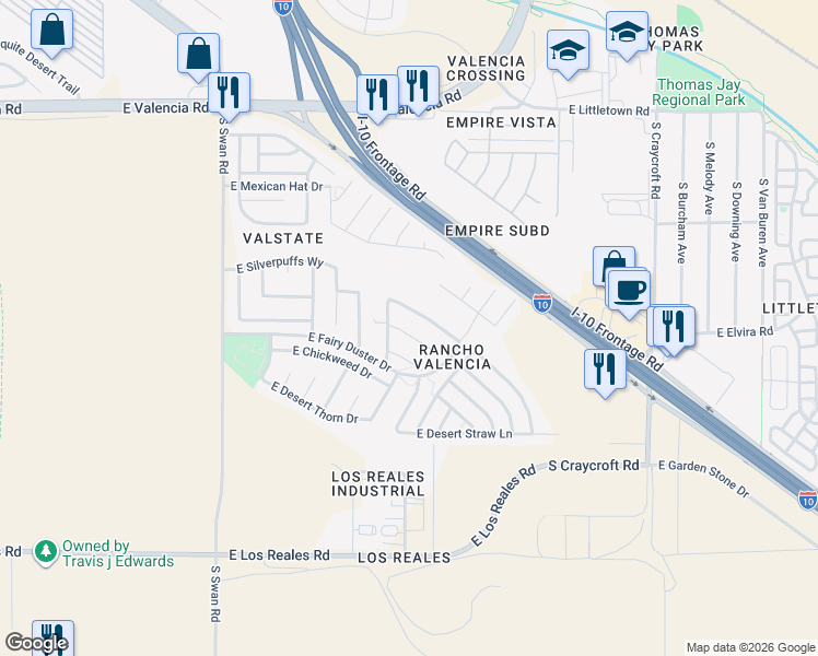 map of restaurants, bars, coffee shops, grocery stores, and more near 5067 East Fishhook Court in Tucson