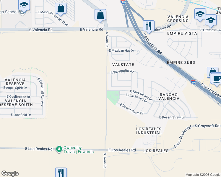 map of restaurants, bars, coffee shops, grocery stores, and more near 6880 South Yellow Star Drive in Tucson