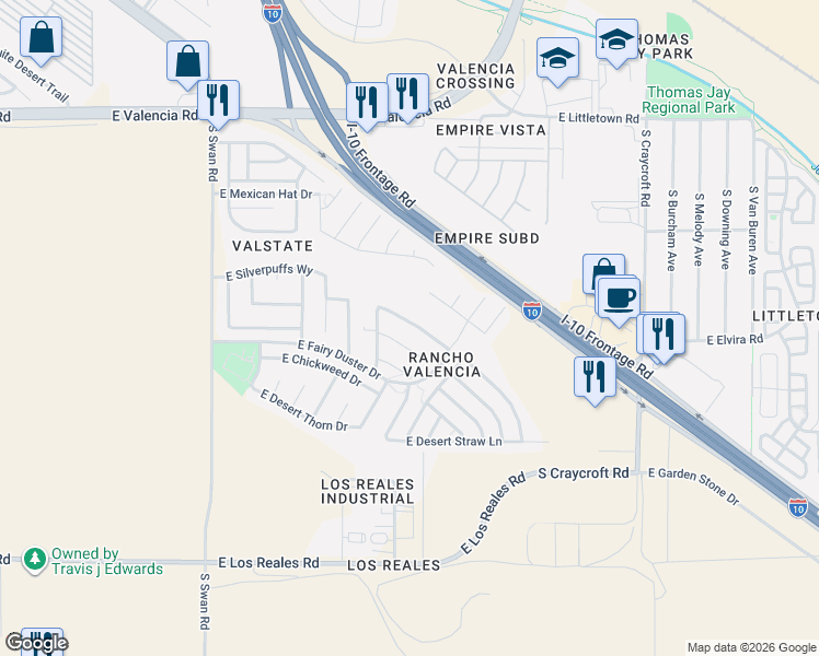 map of restaurants, bars, coffee shops, grocery stores, and more near 5067 East Fishhook Court in Tucson