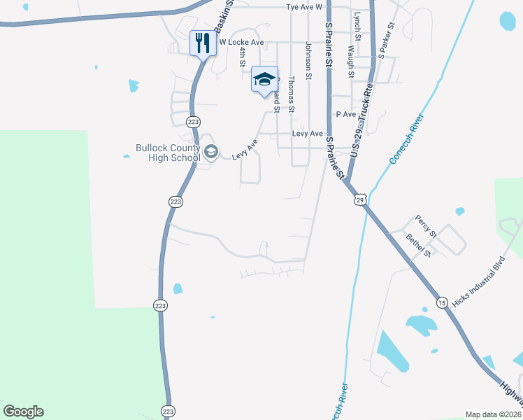 map of restaurants, bars, coffee shops, grocery stores, and more near 99 Sanders Court in Union Springs
