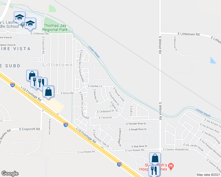 map of restaurants, bars, coffee shops, grocery stores, and more near 6907 South Goshawk Drive in Tucson