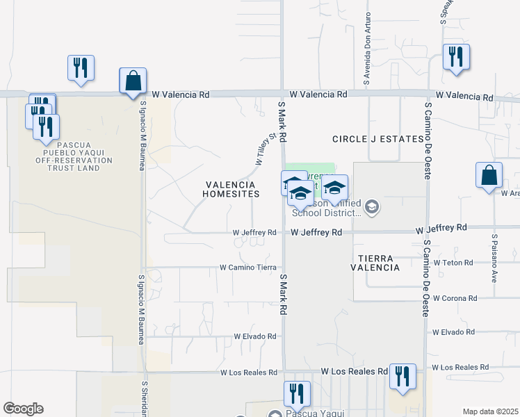map of restaurants, bars, coffee shops, grocery stores, and more near 6869 South Seehorn Avenue in Tucson