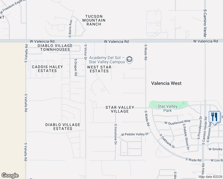 map of restaurants, bars, coffee shops, grocery stores, and more near 6836 South Star Ridge Place in Tucson