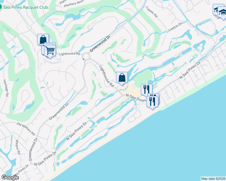 map of restaurants, bars, coffee shops, grocery stores, and more near 9 Lighthouse Road in Hilton Head Island