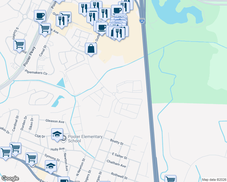 map of restaurants, bars, coffee shops, grocery stores, and more near 2 Venice Place in Pooler