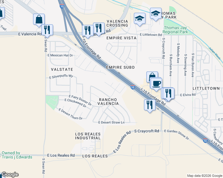 map of restaurants, bars, coffee shops, grocery stores, and more near 5154 East Arguedas Way in Tucson