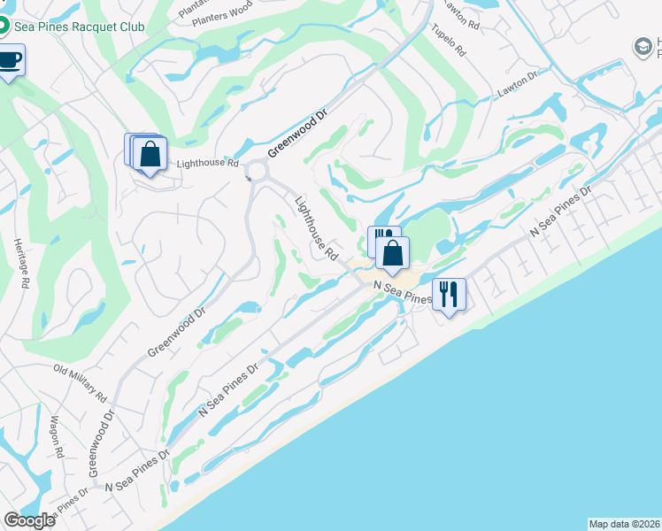 map of restaurants, bars, coffee shops, grocery stores, and more near 9 Lighthouse Road in Hilton Head Island