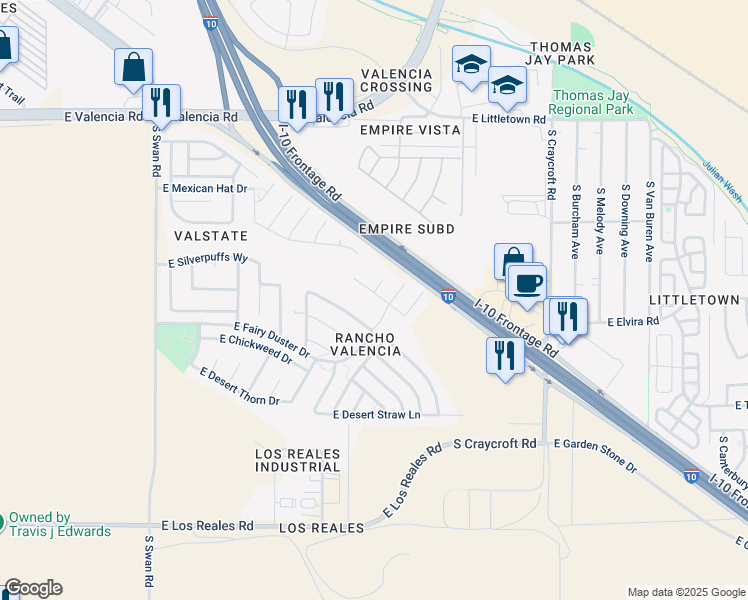 map of restaurants, bars, coffee shops, grocery stores, and more near 5148 East Arguedas Way in Tucson