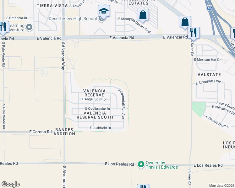 map of restaurants, bars, coffee shops, grocery stores, and more near 6896 South Creek Run Avenue in Tucson