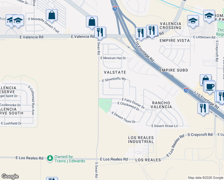 map of restaurants, bars, coffee shops, grocery stores, and more near 6811 South Twinberry Drive in Tucson