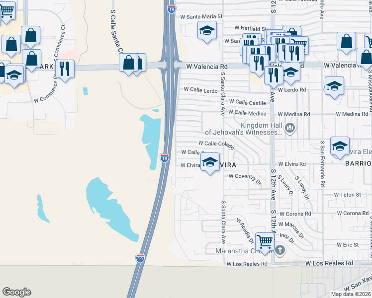 map of restaurants, bars, coffee shops, grocery stores, and more near 934 West Calle Colado in Tucson