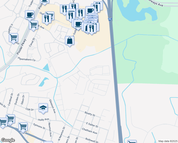 map of restaurants, bars, coffee shops, grocery stores, and more near in Pooler