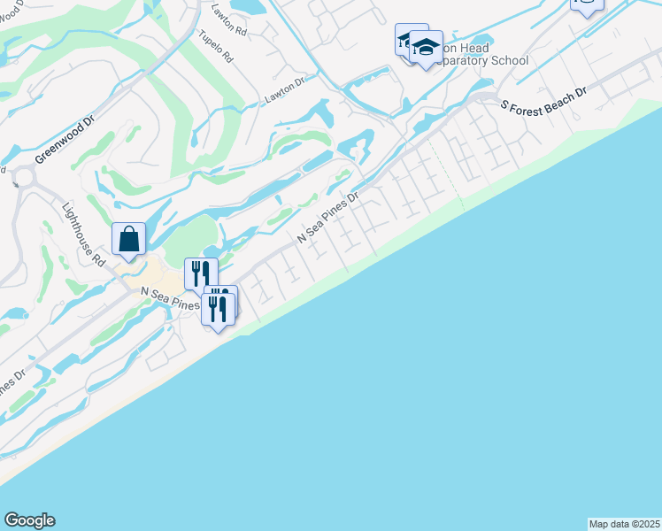 map of restaurants, bars, coffee shops, grocery stores, and more near 20 Oyster Catcher Road in Hilton Head Island