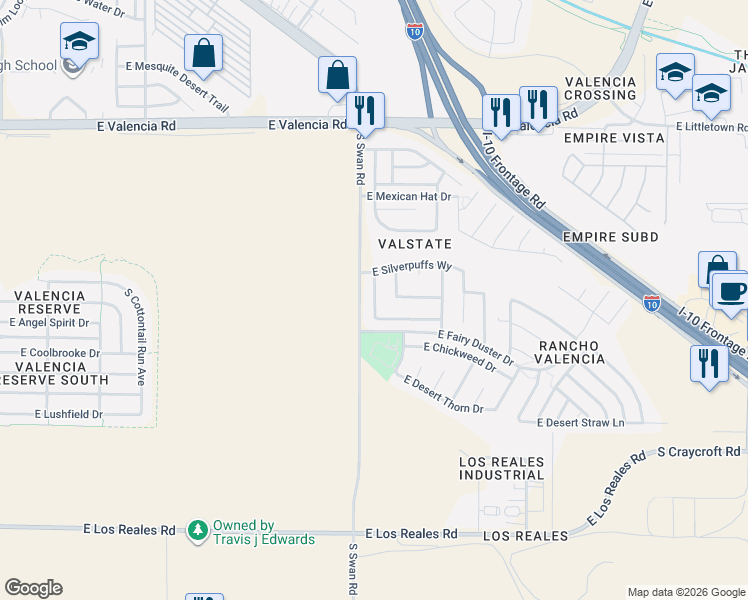 map of restaurants, bars, coffee shops, grocery stores, and more near 6810 South Yellow Star Drive in Tucson