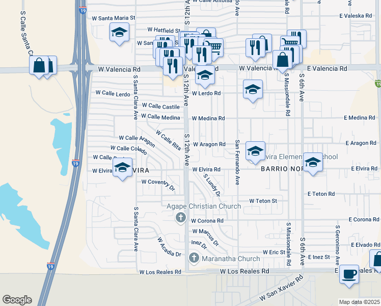 map of restaurants, bars, coffee shops, grocery stores, and more near 562 West Doce Place in Tucson