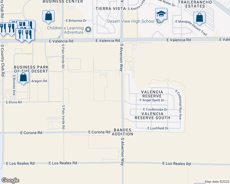 map of restaurants, bars, coffee shops, grocery stores, and more near 6810 South Alvernon Way in Tucson