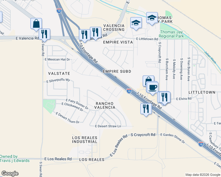 map of restaurants, bars, coffee shops, grocery stores, and more near 5225 East Fairy Duster Drive in Tucson