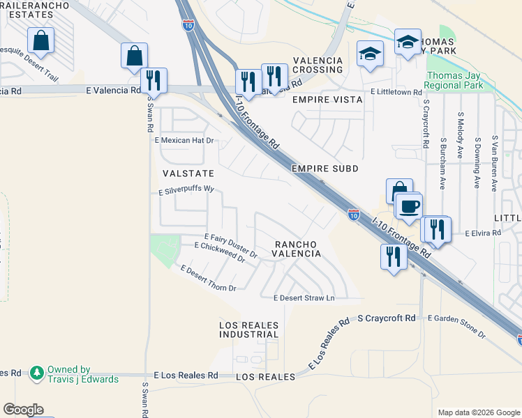 map of restaurants, bars, coffee shops, grocery stores, and more near 5009 East Kittentails Drive in Tucson
