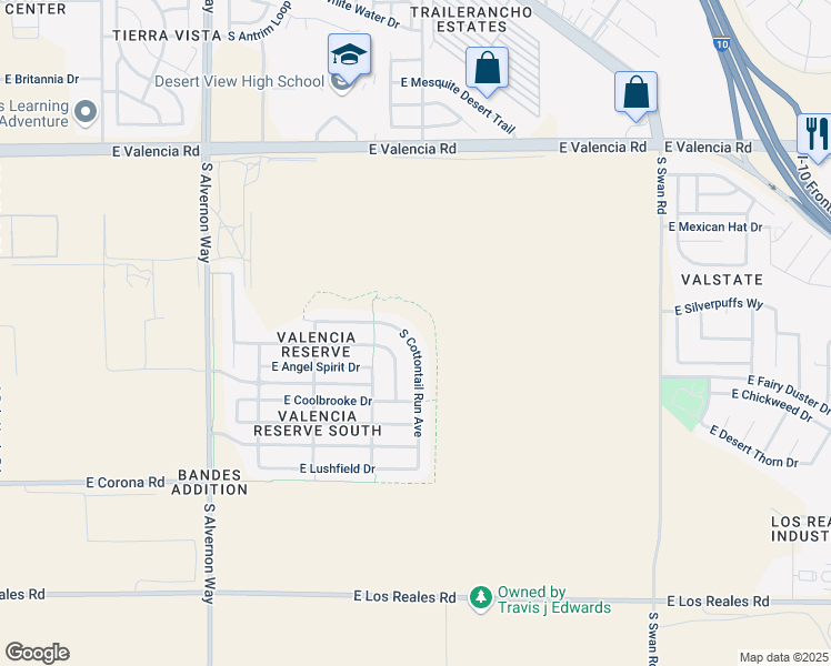 map of restaurants, bars, coffee shops, grocery stores, and more near 6847 South Cottontail Run Avenue in Tucson