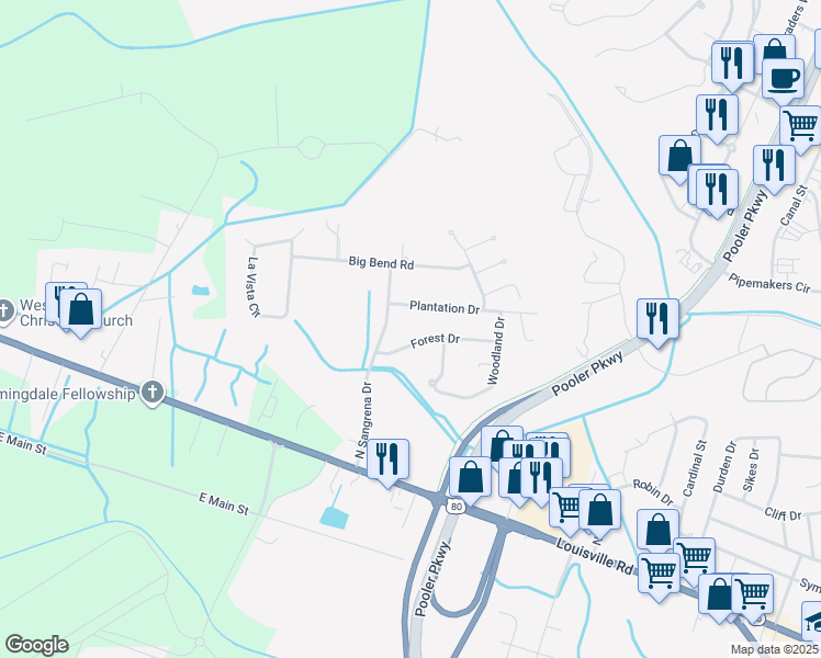 map of restaurants, bars, coffee shops, grocery stores, and more near 322 North Sangrena Drive in Pooler