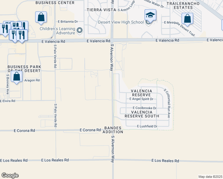 map of restaurants, bars, coffee shops, grocery stores, and more near 6810 South Alvernon Way in Tucson