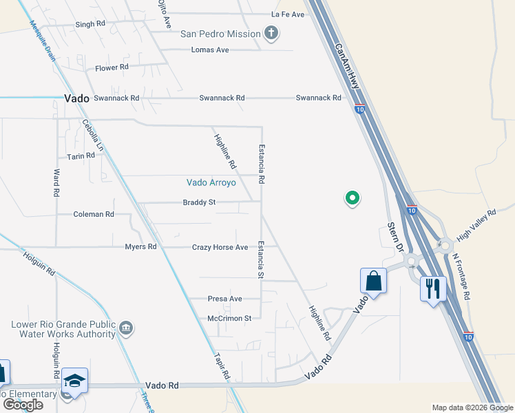 map of restaurants, bars, coffee shops, grocery stores, and more near 21 Braddy Street in Vado