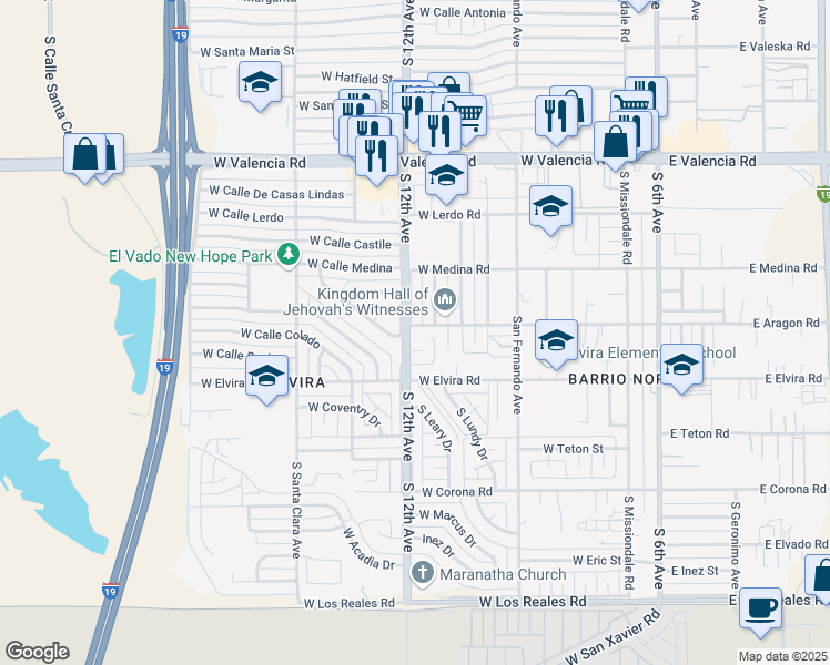 map of restaurants, bars, coffee shops, grocery stores, and more near 561 West Aragon Road in Tucson
