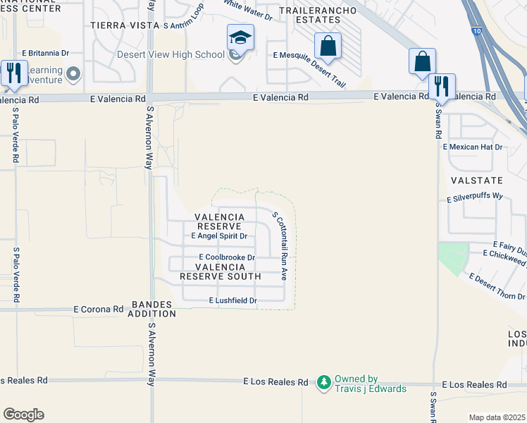 map of restaurants, bars, coffee shops, grocery stores, and more near 6820 South Cottontail Run Avenue in Tucson