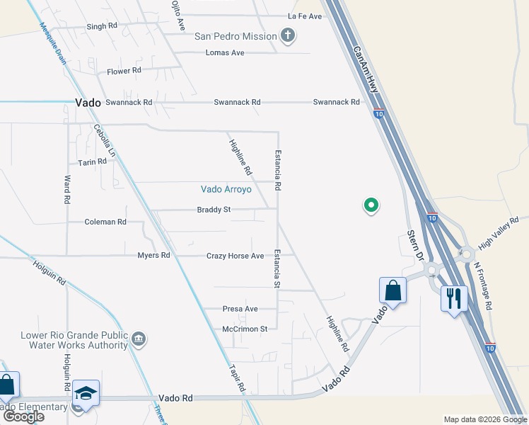 map of restaurants, bars, coffee shops, grocery stores, and more near 21 Braddy Street in Vado
