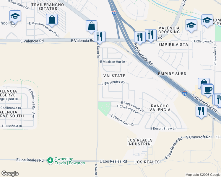 map of restaurants, bars, coffee shops, grocery stores, and more near 6811 South Twinberry Drive in Tucson
