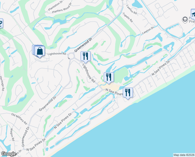 map of restaurants, bars, coffee shops, grocery stores, and more near 8 Lighthouse Road in Hilton Head Island