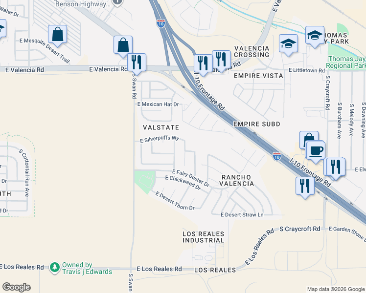 map of restaurants, bars, coffee shops, grocery stores, and more near 6816 South Bittercress Road in Tucson