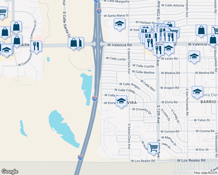 map of restaurants, bars, coffee shops, grocery stores, and more near 934 West Calle Colado in Tucson
