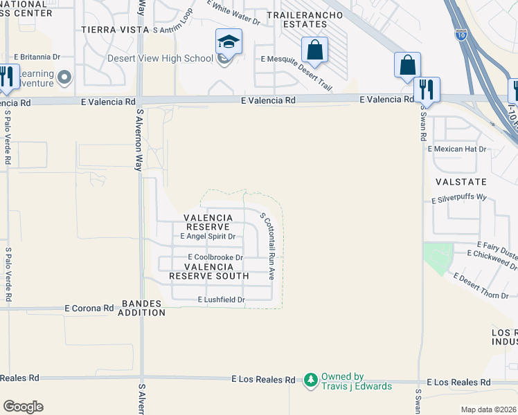 map of restaurants, bars, coffee shops, grocery stores, and more near 6820 South Cottontail Run Avenue in Tucson