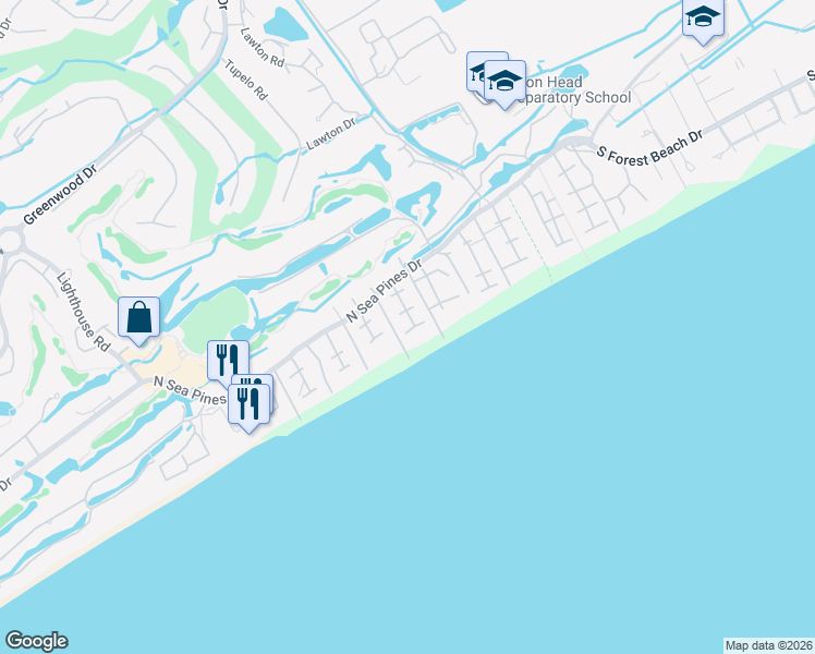 map of restaurants, bars, coffee shops, grocery stores, and more near 20 Oyster Catcher Road in Hilton Head Island