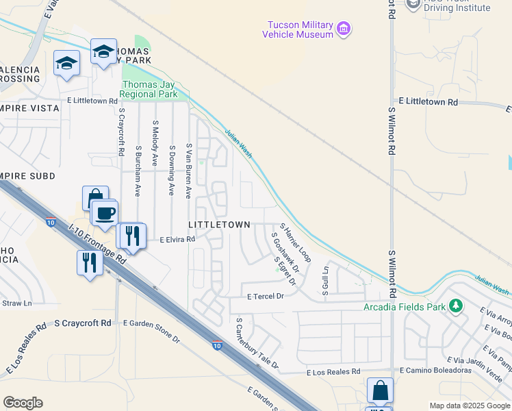 map of restaurants, bars, coffee shops, grocery stores, and more near 6811 South Aquiline Drive in Tucson