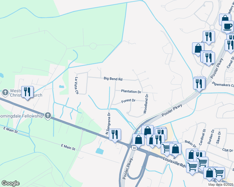 map of restaurants, bars, coffee shops, grocery stores, and more near 322 North Sangrena Drive in Pooler