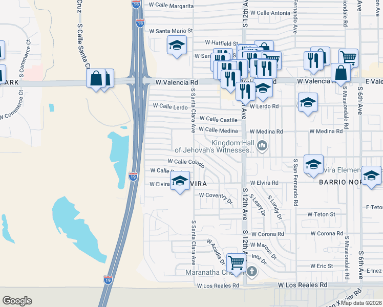 map of restaurants, bars, coffee shops, grocery stores, and more near 802 West Calle Colado in Tucson
