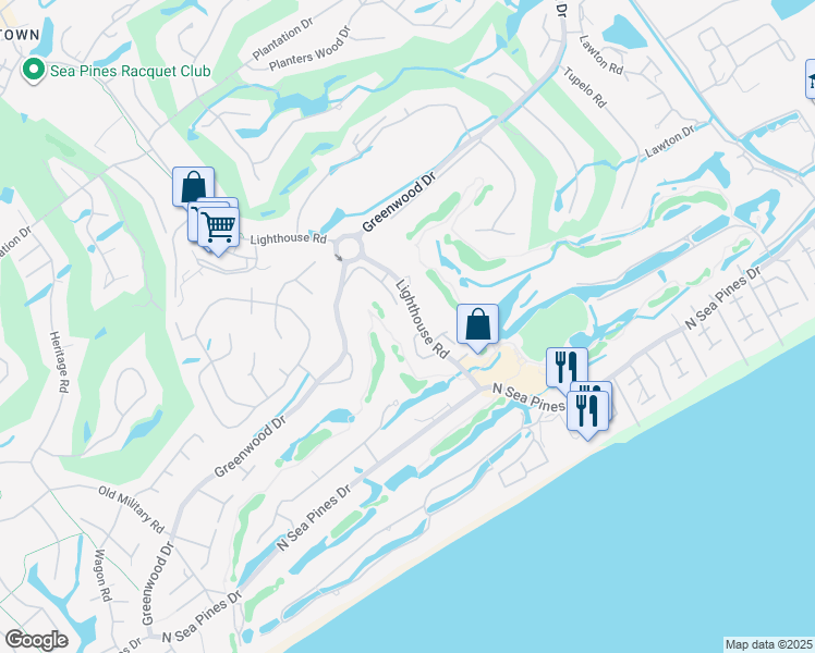 map of restaurants, bars, coffee shops, grocery stores, and more near 15 Lighthouse Road in Hilton Head Island
