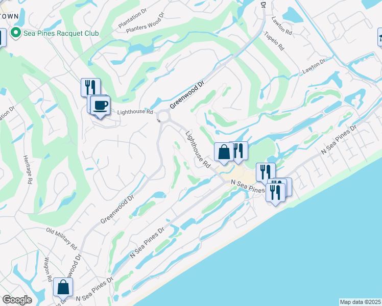 map of restaurants, bars, coffee shops, grocery stores, and more near 15 Lighthouse Road in Hilton Head Island