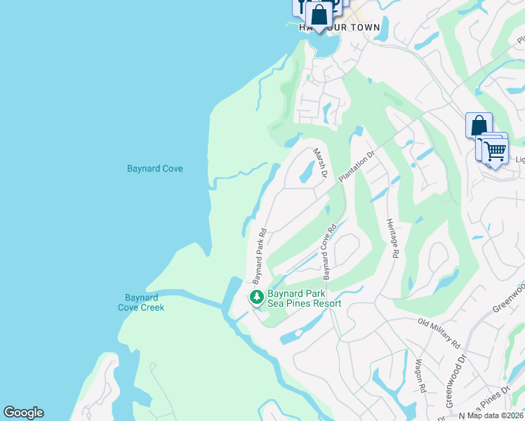 map of restaurants, bars, coffee shops, grocery stores, and more near 59 Baynard Park Road in Hilton Head Island