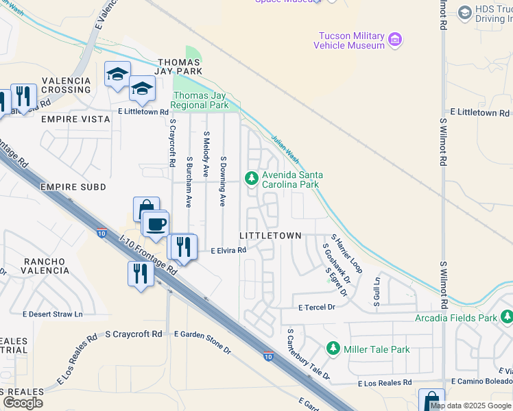 map of restaurants, bars, coffee shops, grocery stores, and more near 6809 South Camino De Azar in Tucson
