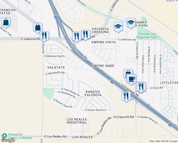 map of restaurants, bars, coffee shops, grocery stores, and more near 5090 East Butterweed Drive in Tucson